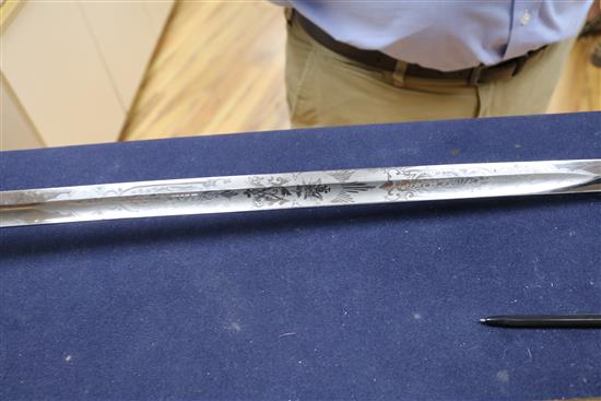A 19th century silver and shagreen oriental sword and a 19th century dress sword longest 101cm